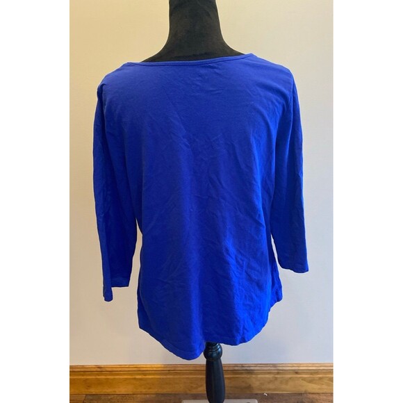 Kim Roger’s Blouse Womens Size Large Royal Blue Unique Smocking 100% Cotton - Picture 4 of 8